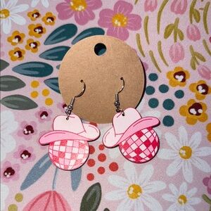 Pink and White Gingham Ball Earrings